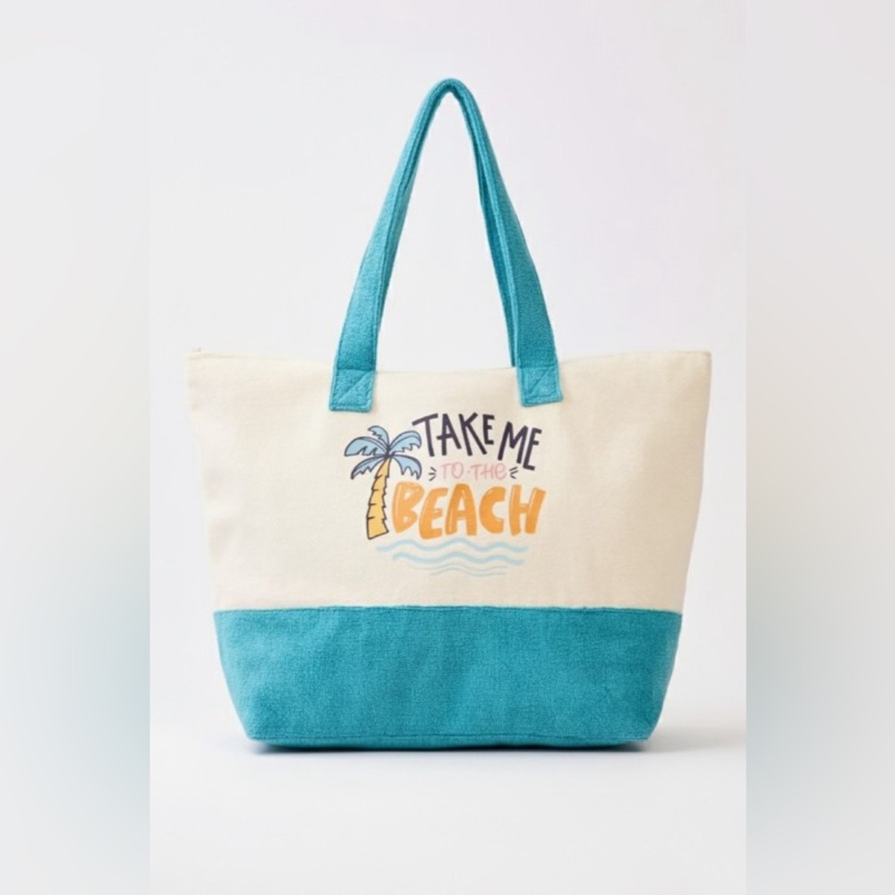 Take Me To The Beach Terry Tote Bag|Teal
